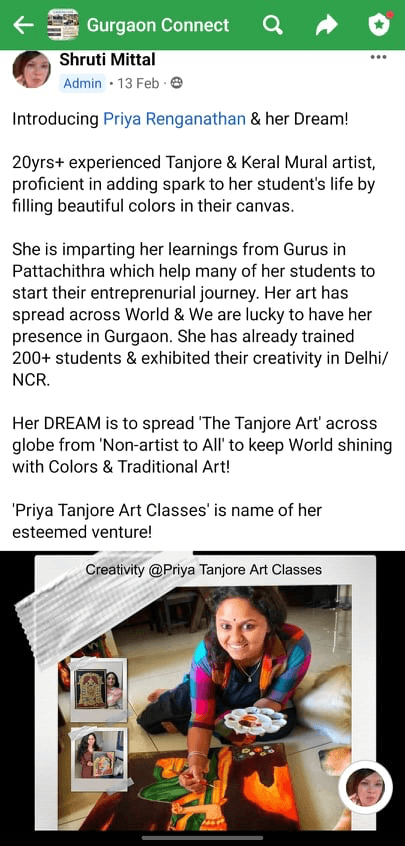 Artisan Story: Priya Tanjore Art Classes